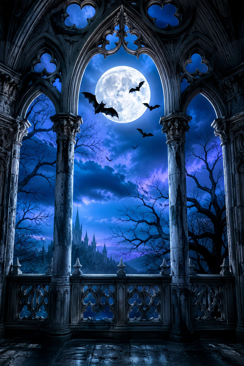 Halloween-HintergrundkulissenMondbeschienener Gotischer Kathedralenbogen Halloween-Hintergrundideen LXX67-164