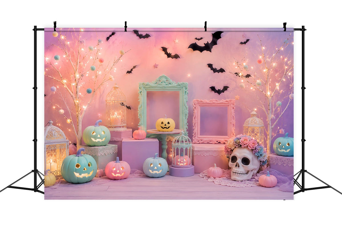 Niedliche Halloween-Hintergründe Pastellfarbene Kürbis-Totenkopf-Dekoration Halloween-Hintergründe Szenenbild LXX67-165