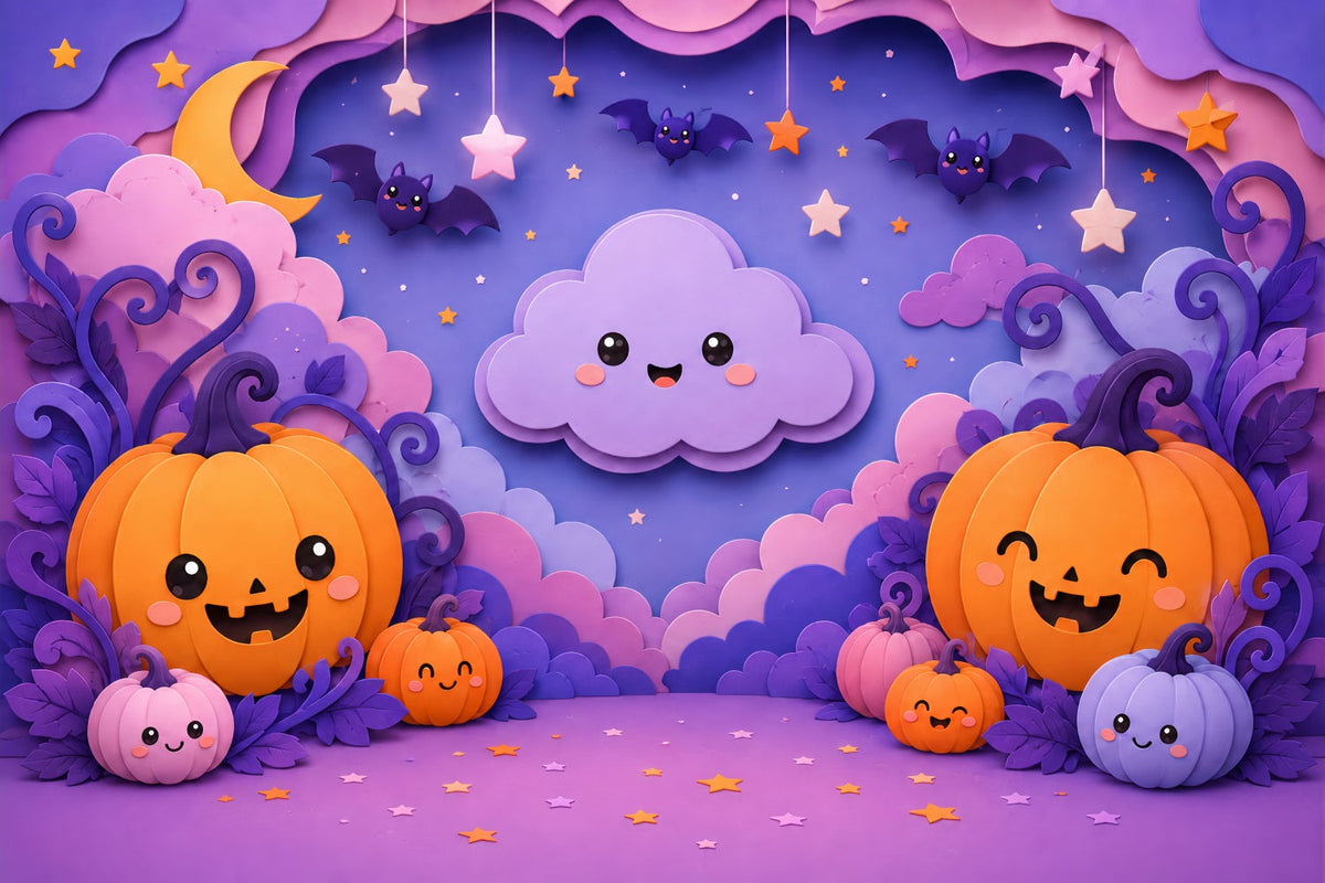 Niedlicher Halloween-Fotohintergrund Pastellfarbene Kürbiswolke Partyhintergrund Halloween LXX67-172