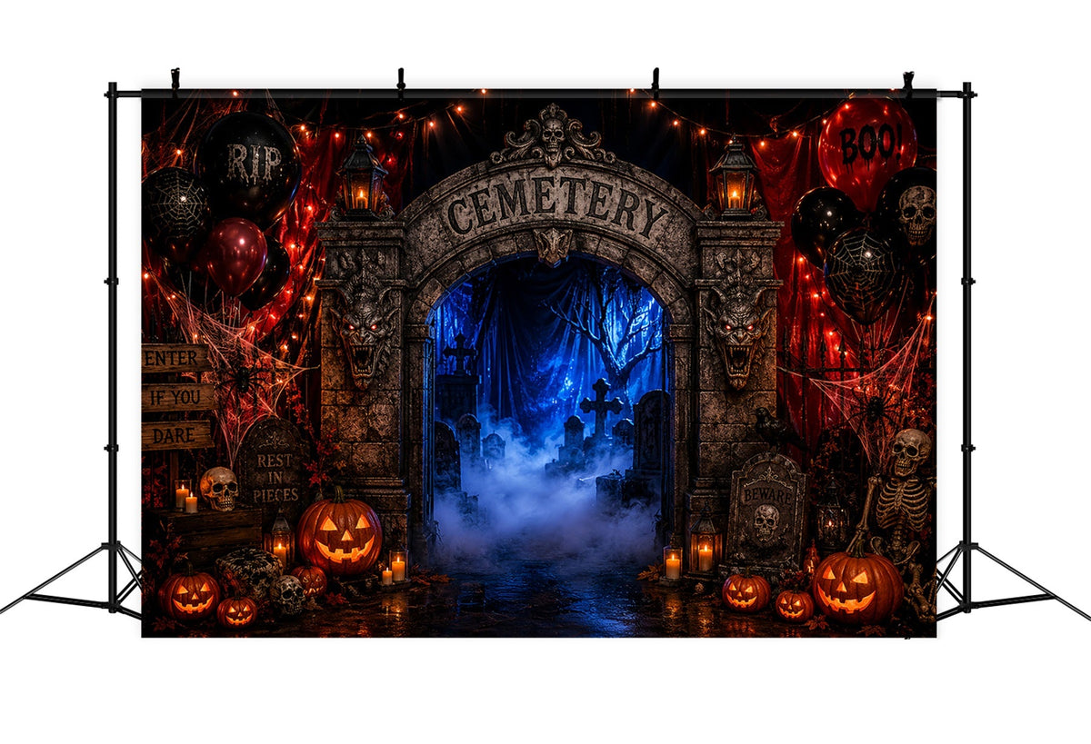 Halloween-Kulissen Aus Pappe Nebliger Friedhofseingangsbogen Halloween-Fotografie-Hintergrund LXX67-178