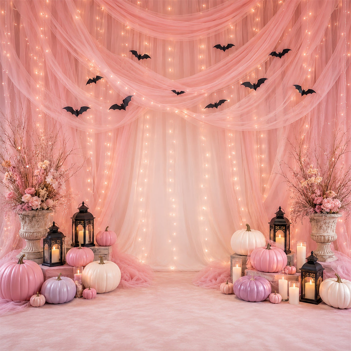 Halloween-Fotohintergrund Mit Rosa Kürbis-Dekoration Halloween-Party-Fotohintergrund LXX67-179
