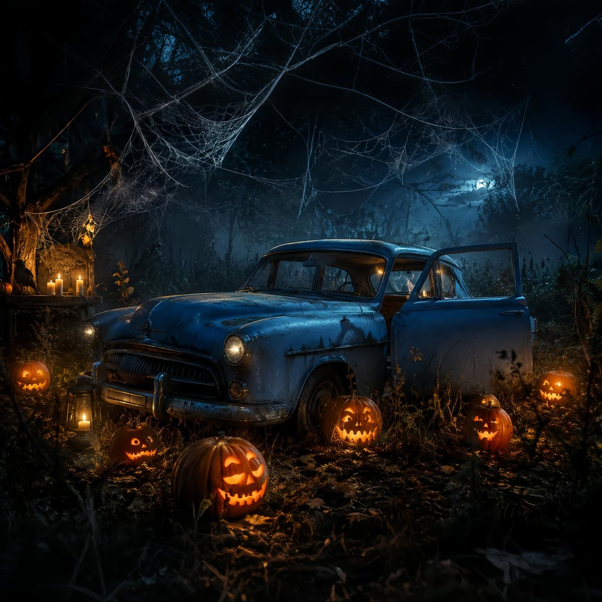 Halloween-Garage-Kulisse Verlassener Kürbiswald Auto-Kulissen Für Halloween LXX67-184