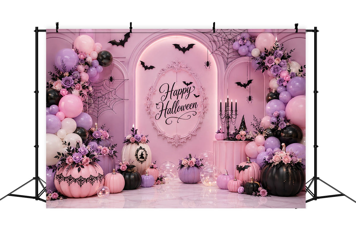 Halloween-Fotohintergrund Pastellkürbis-Blumenballonbogen Halloween-Geburtstagshintergrund LXX67-185