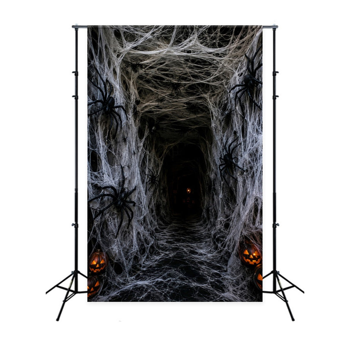 Halloween-Stoffhintergrund Spinnennetz Kürbis Horror Tunnel Halloween-Hintergrund Für Fotos LXX67-188