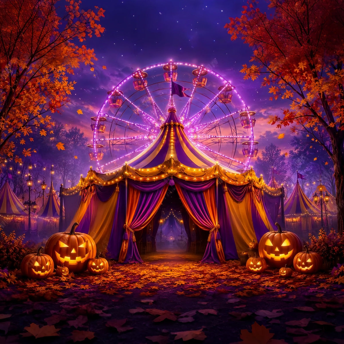 Halloween-Hintergründe Für FotosLila Karneval Kürbisfest Halloween-Zirkus-Hintergrund LXX67-198