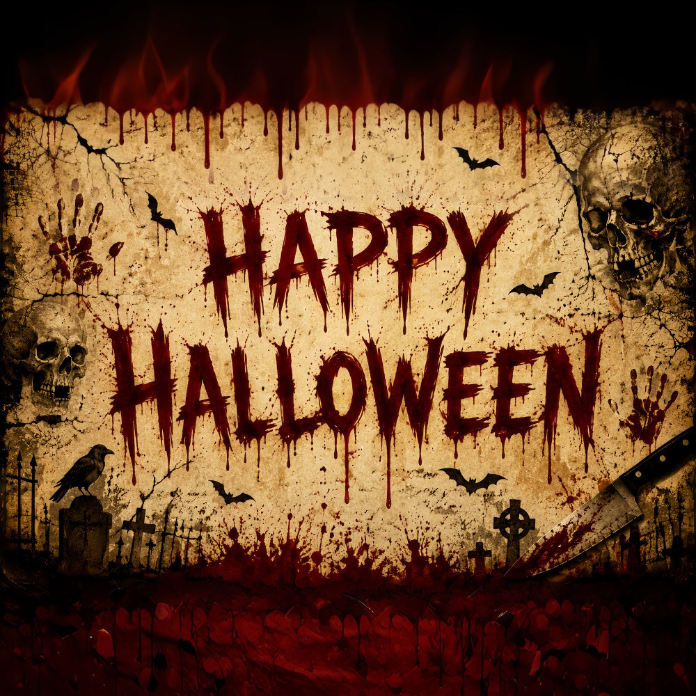 Halloween Blutiger Hintergrund Pergamentschädel Fledermaushandabdrücke Halloween Hintergründe LXX67-2
