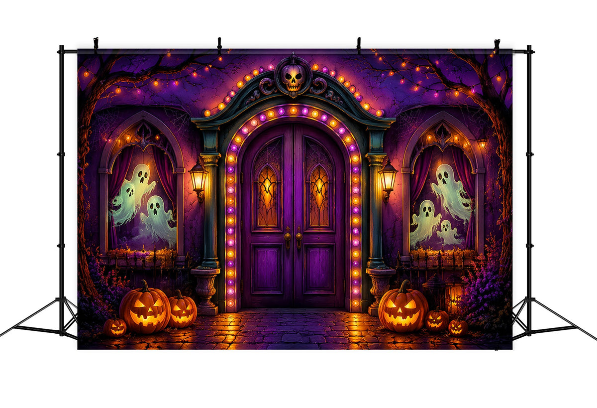 Halloween-Kulissen Aus Pappe Lila Geisterbogen-Eingang Halloween-Fotografie-Hintergrund LXX67-20