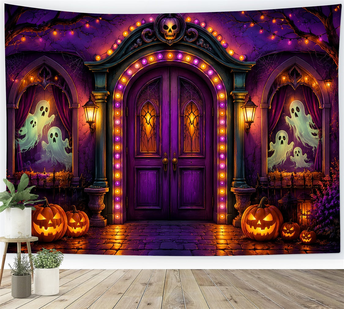 Halloween-Kulissen Aus Pappe Lila Geisterbogen-Eingang Halloween-Fotografie-Hintergrund LXX67-20
