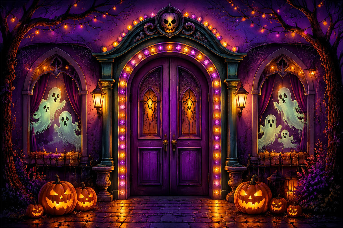Halloween-Kulissen Aus Pappe Lila Geisterbogen-Eingang Halloween-Fotografie-Hintergrund LXX67-20