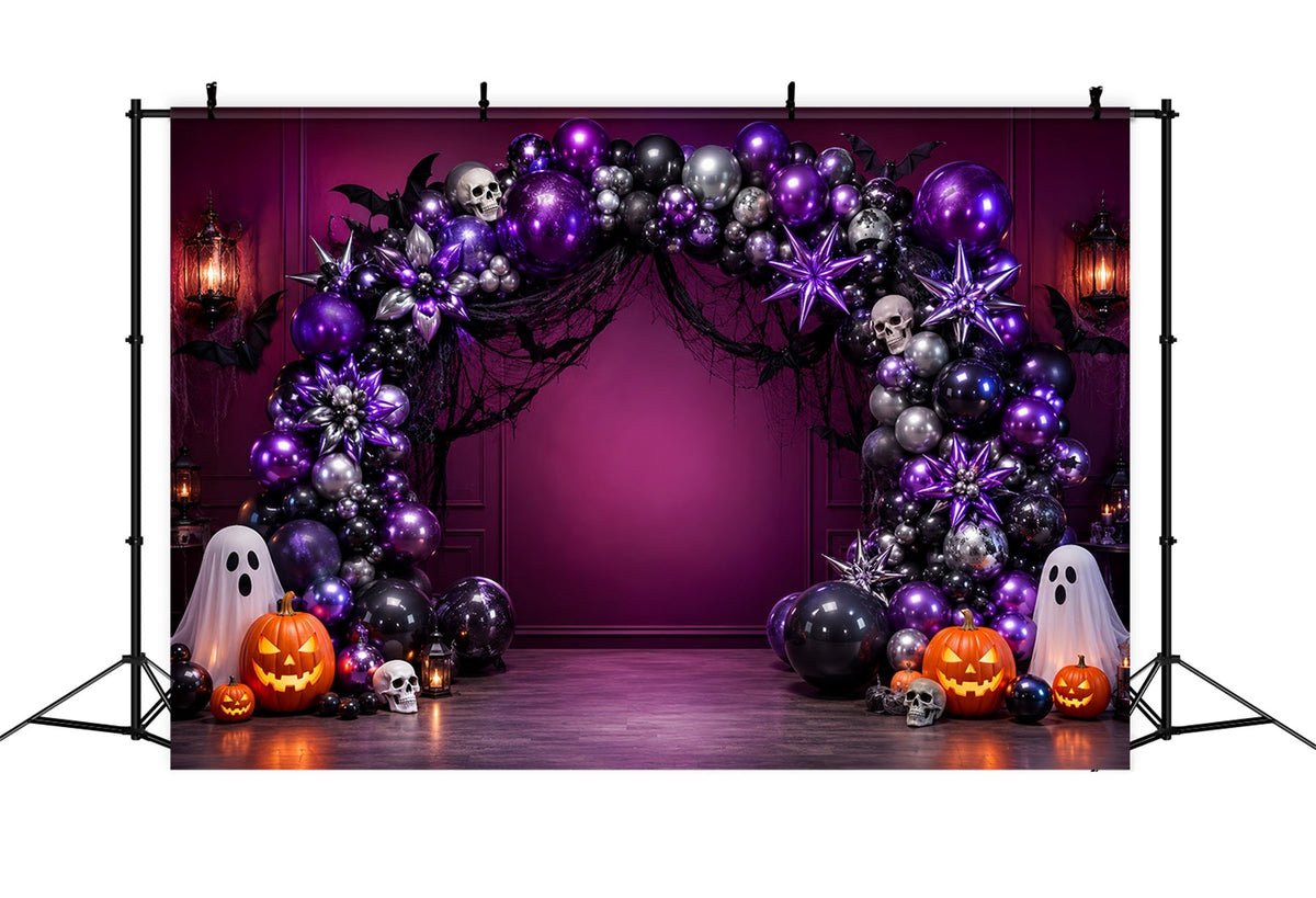 Halloween-HintergrundideenDiy-Ballonbogen Mit Lila Totenkopf Und Geistermotiv LXX67-203