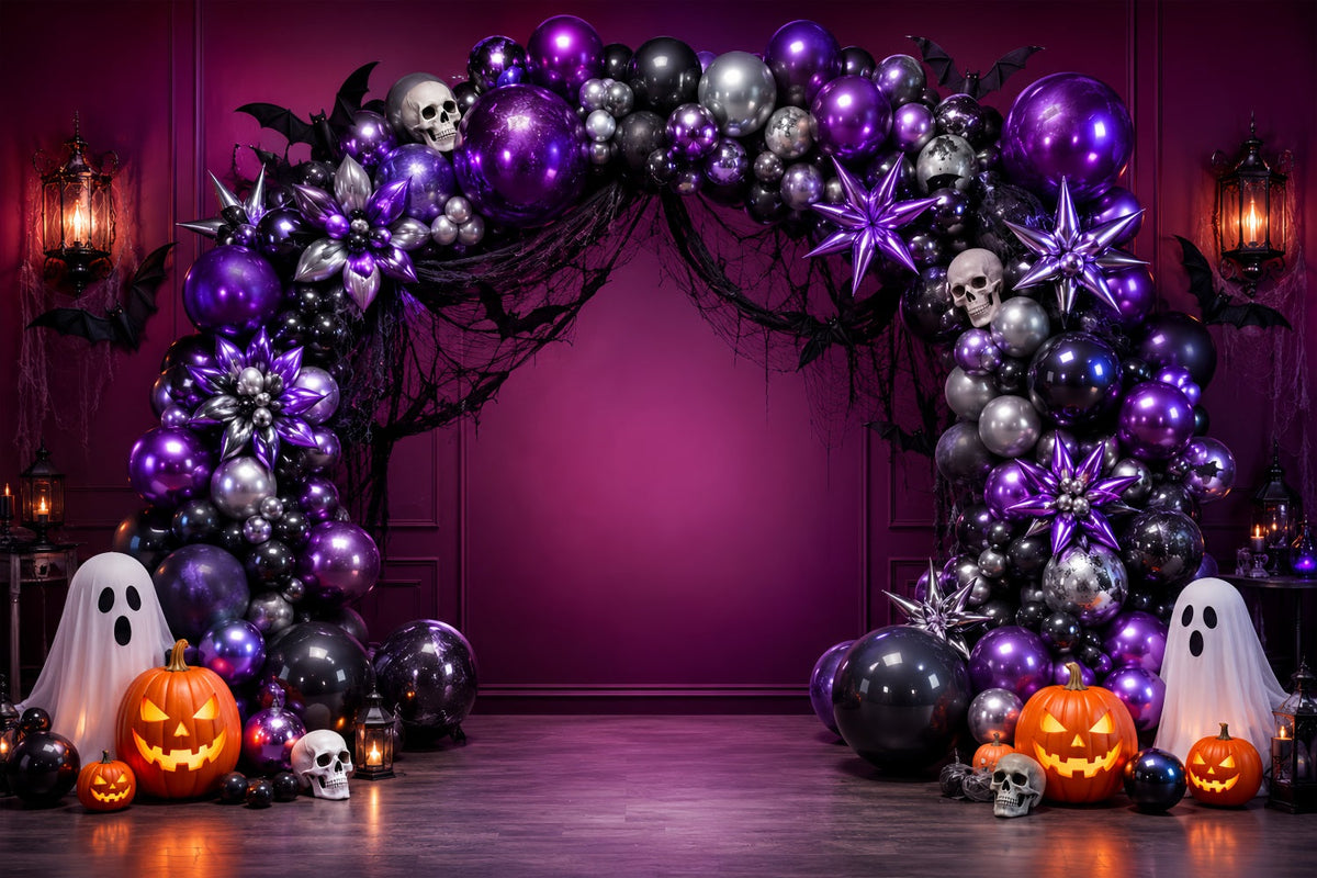 Halloween-HintergrundideenDiy-Ballonbogen Mit Lila Totenkopf Und Geistermotiv LXX67-203