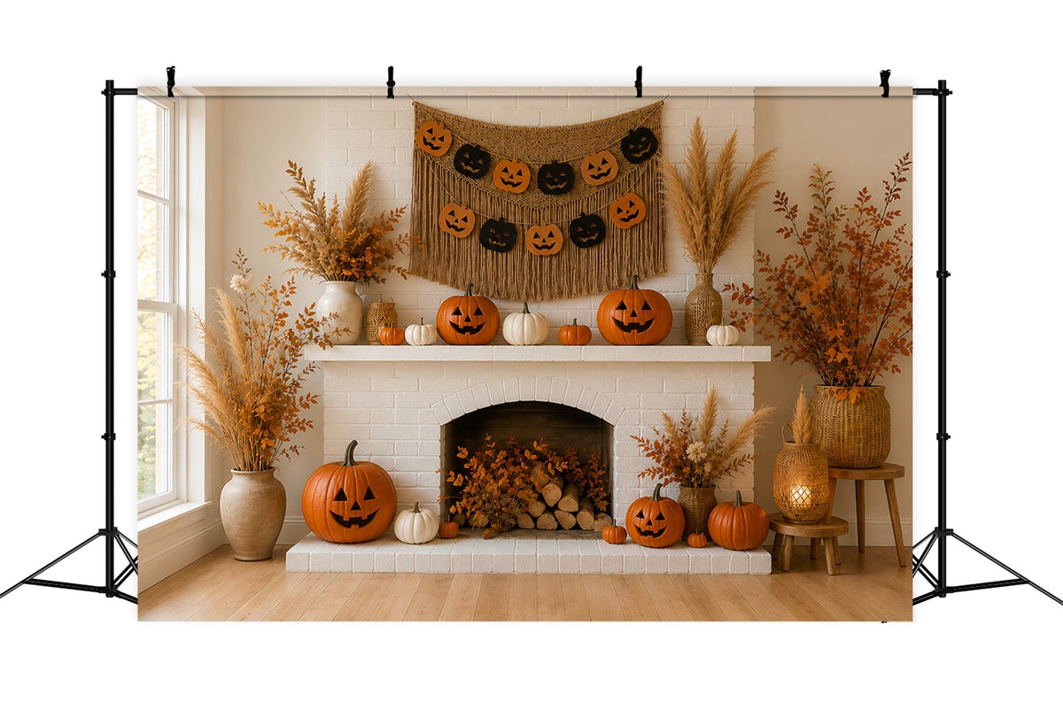 Kürbis-Hintergrund Herbstliche Gemütliche Kaminsims-Halloween-Hintergrundideen LXX67-216