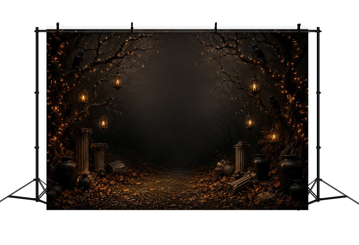 Geisterhafte Kulisse Kerzenlicht Rabe Waldweg Gothic-Fotohintergrund LXX67-221