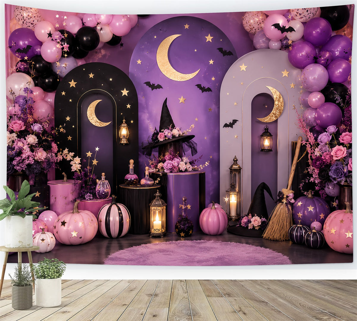 Fotohintergrund Kürbisbeet Himmelshexe Mondfeier Halloween-Party-Hintergrund LXX67-226