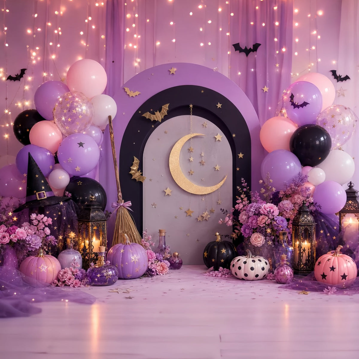 Fotohintergrund Kürbisbeet Goldener Halbmond Hexenparty Halloween-Party-Hintergrund LXX67-227