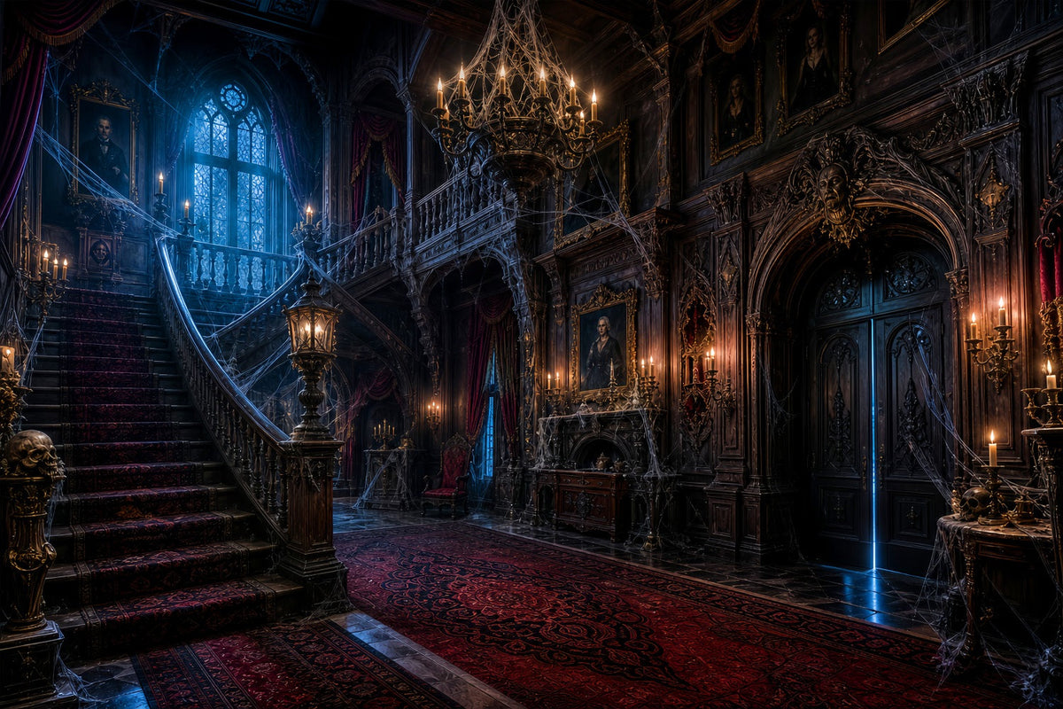 Fotohintergrund Spukhaus Spinnwebenmuster Gotisches Herrenhaus Halloween-Fotohintergrund Ideen LXX67-229