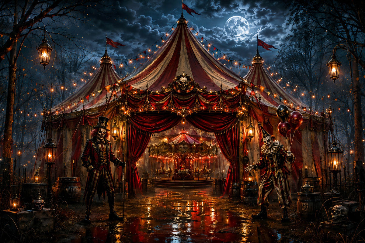 Gruselige Karnevalskulisse Finsterer Clown Zirkuseingangskulisse Halloween LXX67-231