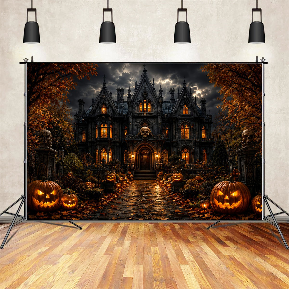 Fotohintergrund Spukvilla Eingang Zum Herrenhaus Stormy Skull Gruselige Hintergründe LXX67-238