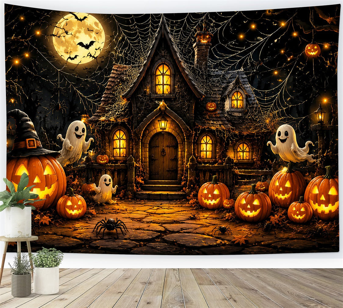 Halloween-Hintergrund Für FotoboxGeist Kürbis Hütte Spinnweben Niedlicher Halloween-Hintergrund LXX67-24