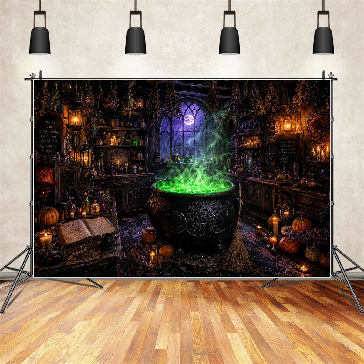 Halloween-Hexen-Hintergrund Grüner Kessel Werkstatt Halloween-Party-Fotohintergrund LXX67-241