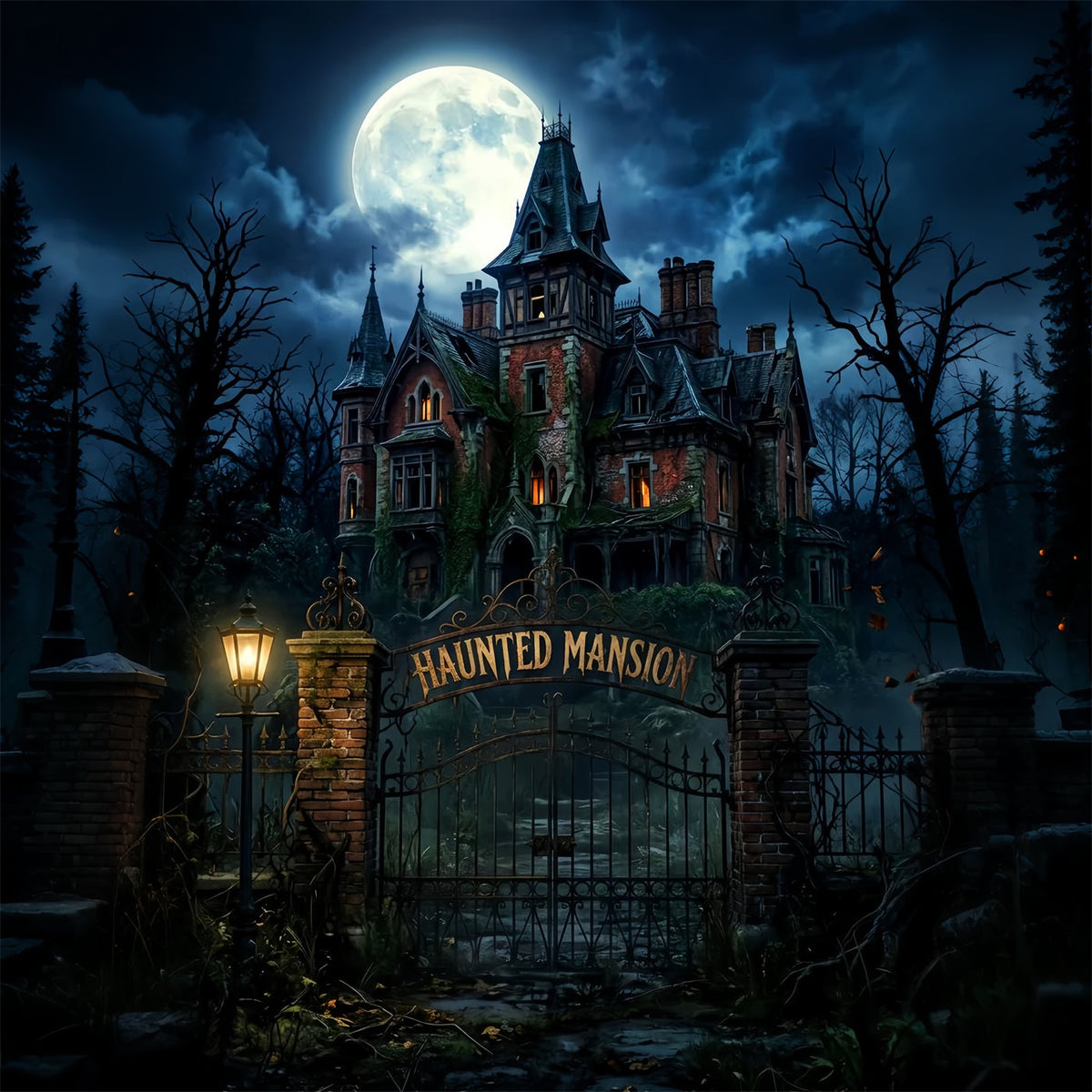 Totenkopf-Hintergrundkulisse Mondbeschienenes Tor Der Geistervilla Disney Geistervilla-Hintergrundkulisse LXX67-242