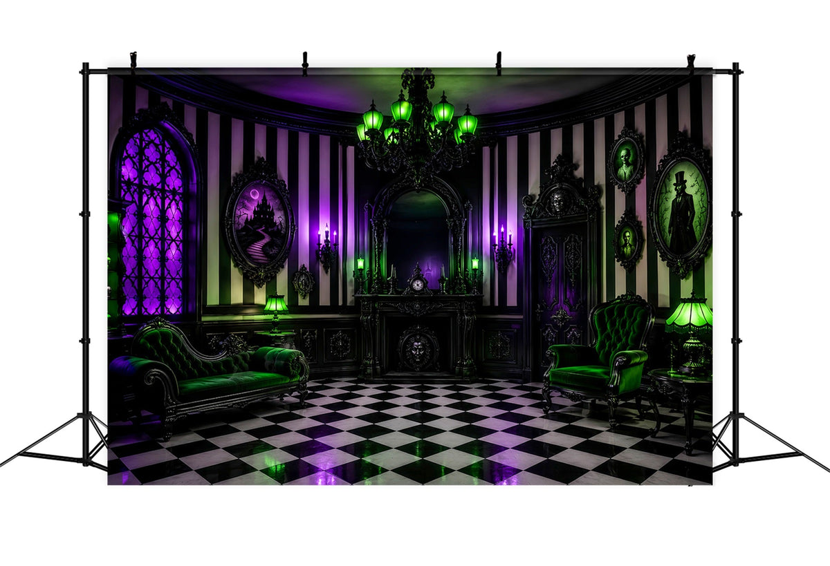 Halloween-Spukhaus-Kulisse Lila Grün Gothic Salon Gruselige Kulisse LXX67-245