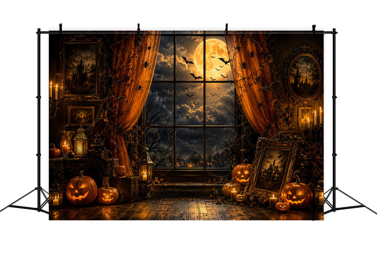 Halloween-Fensterkulisse Mondbeschienene Kürbisporträt-Kammer Niedliche Halloween-Kulisse LXX67-250
