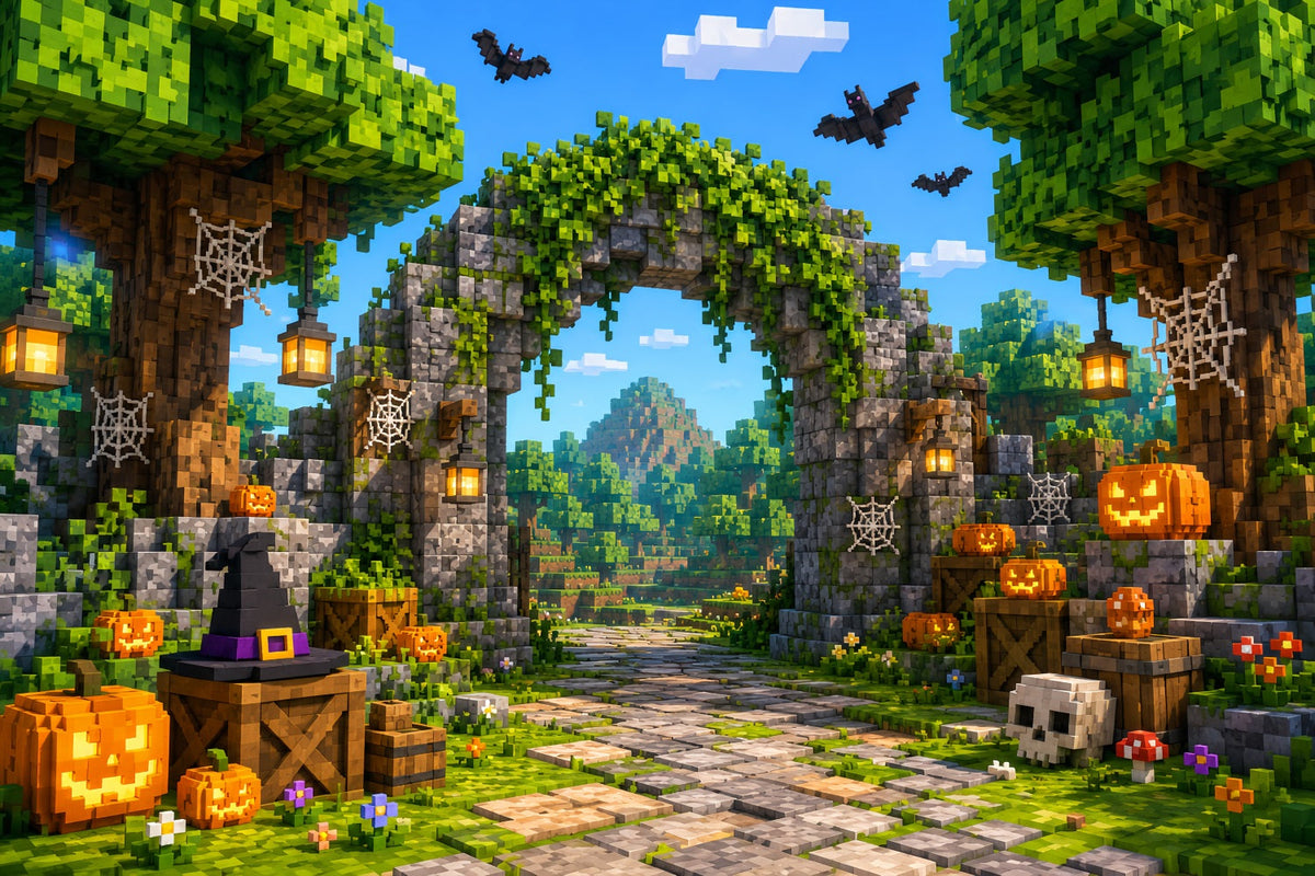 Herbstliche Kürbis-Kulisse Pixel-Kürbisruinen-Gateway-Kulissen Für Halloween LXX67-253