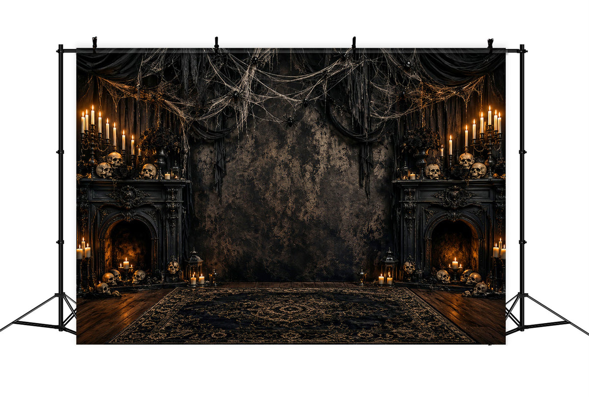 Spinnennetz-Hintergrund Kerzenlicht Totenkopf Kamin Halloween-Fotoshooting-Hintergrund LXX67-255