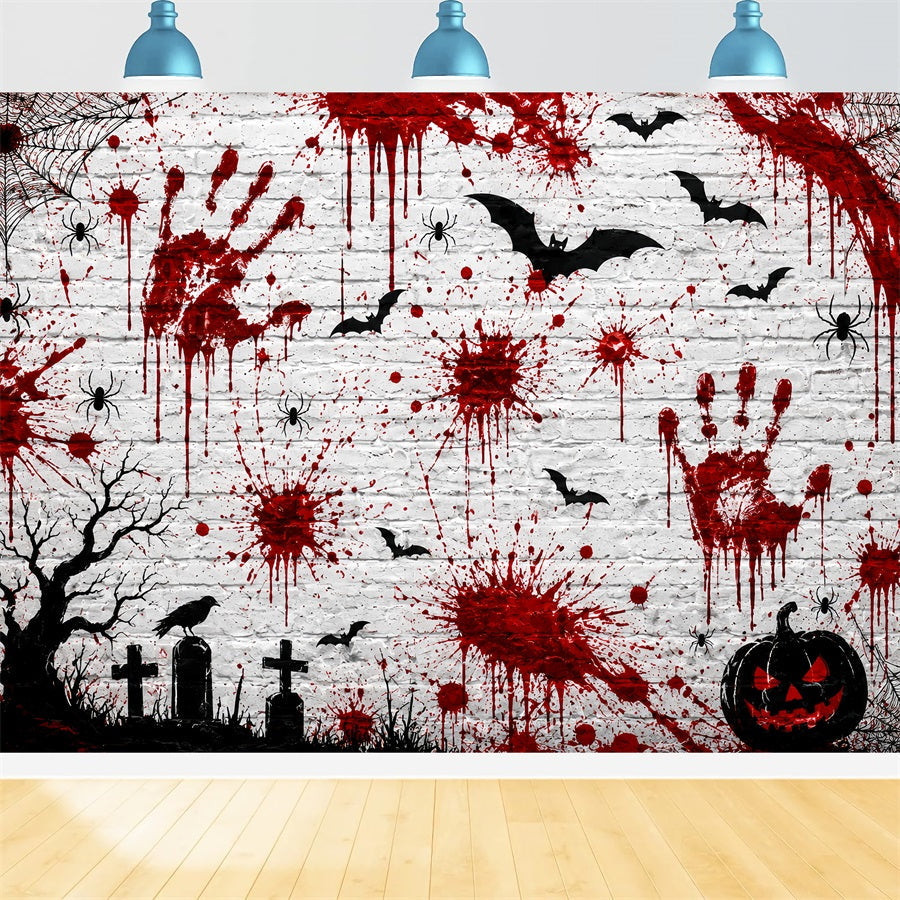 Halloween-Blutiger Hintergrund Handabdruck Backsteinmauer Halloween-Hintergrund Für Fotos LXX67-256