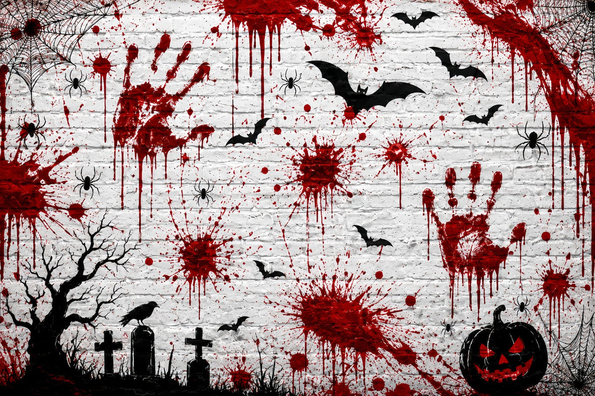 Halloween-Blutiger Hintergrund Handabdruck Backsteinmauer Halloween-Hintergrund Für Fotos LXX67-256