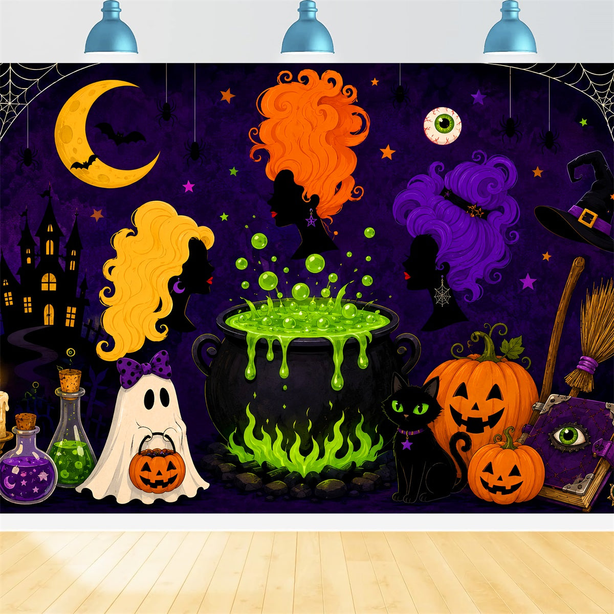 Halloween-Mond-Hintergrund Cartoon-Hexenkessel Magic-Hintergrund LXX67-259