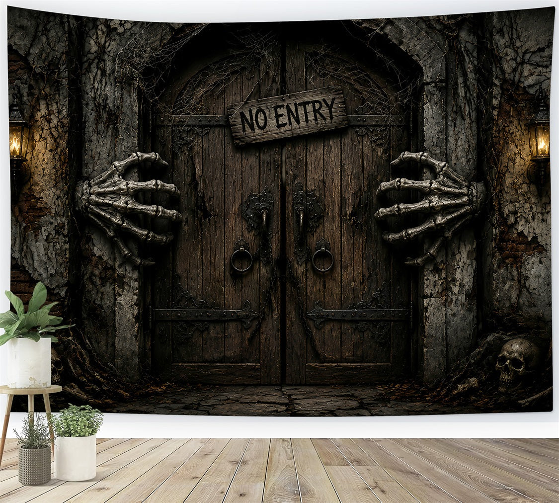 Halloween-Garage-Kulisse Mit Skeletthänden Und Verbotener Tür LXX67-26