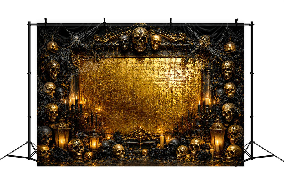 Halloween-Fotohintergrund Mit Goldenem Totenkopf-Kerzenrahmen Halloween-Geburtstagshintergrund LXX67-27