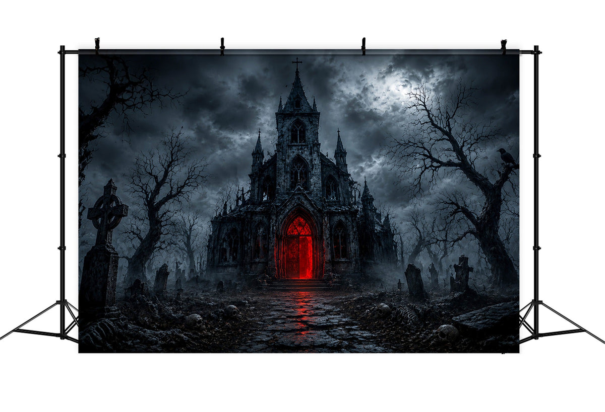 Halloween-Haus-Kulisse Gotische Kirche Rotes Portal Halloween-Friedhofs-Kulisse LXX67-28