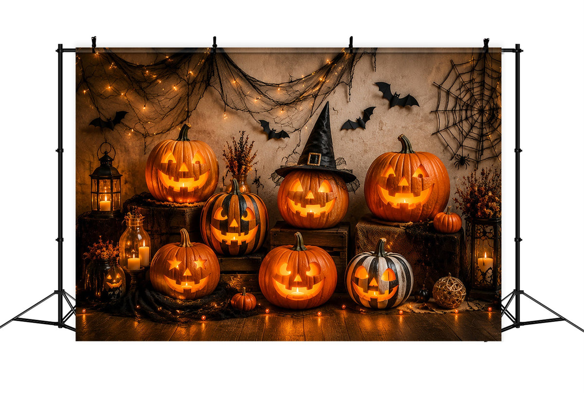 Halloween-Hintergrund Aus Stoff Mit Leuchtenden Kürbislaternen Halloween-Hintergrund Für Fotos LXX67-30