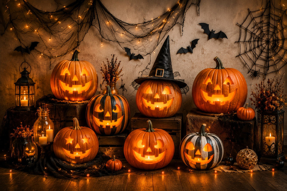 Halloween-Hintergrund Aus Stoff Mit Leuchtenden Kürbislaternen Halloween-Hintergrund Für Fotos LXX67-30