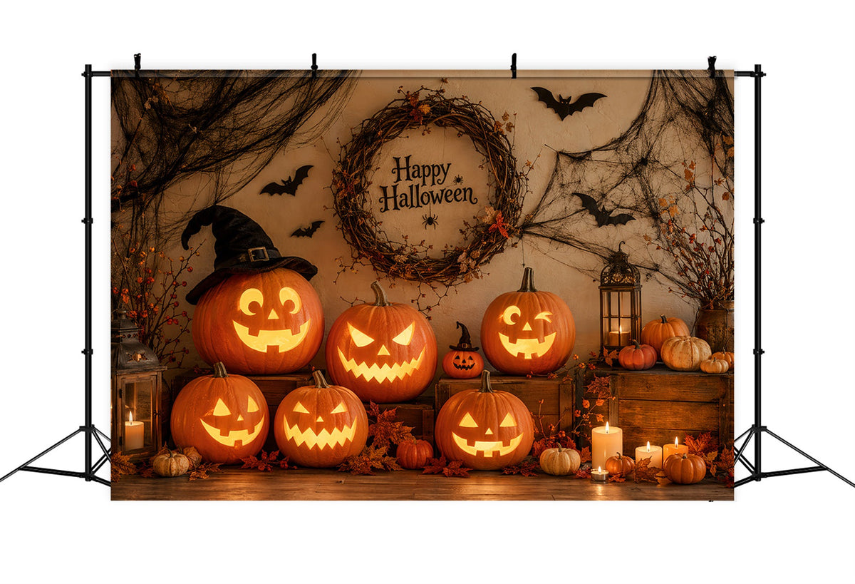 Stoffhintergrund Für Halloween Rustikales Kürbiskranz-Arrangement Halloween-Hintergrund Für Fotos LXX67-31