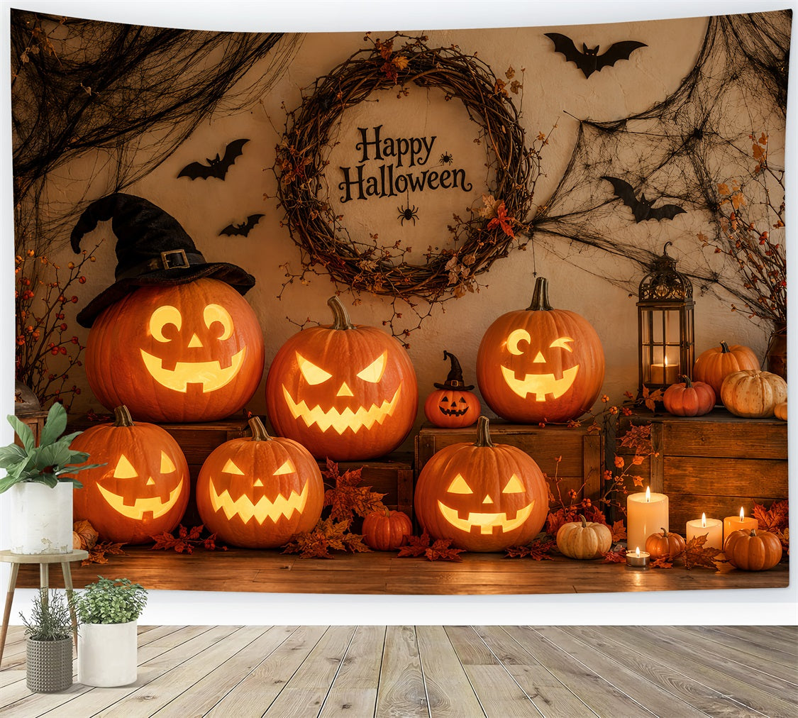 Stoffhintergrund Für Halloween Rustikales Kürbiskranz-Arrangement Halloween-Hintergrund Für Fotos LXX67-31