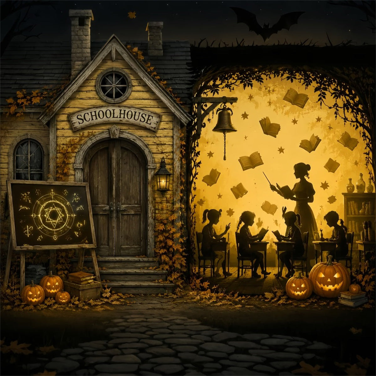 Halloween-Fotohintergrund Verzaubertes Schulhaus Kürbis-Klassenzimmer-Hintergründe Halloween LXX67-37