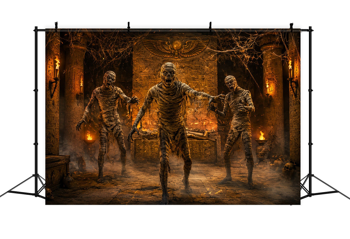 Halloween-Fotohintergrund Feuriges Grab Mumienangriff LXX67-4