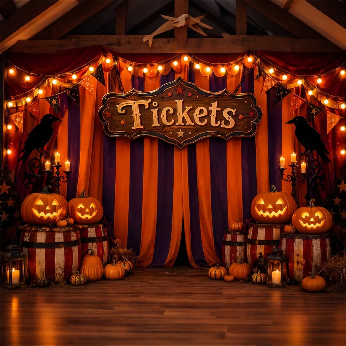 Halloween-Hintergründe Für FotosKürbis-Karnevals-Ticketstand Halloween-Zirkus-Hintergrund LXX67-42