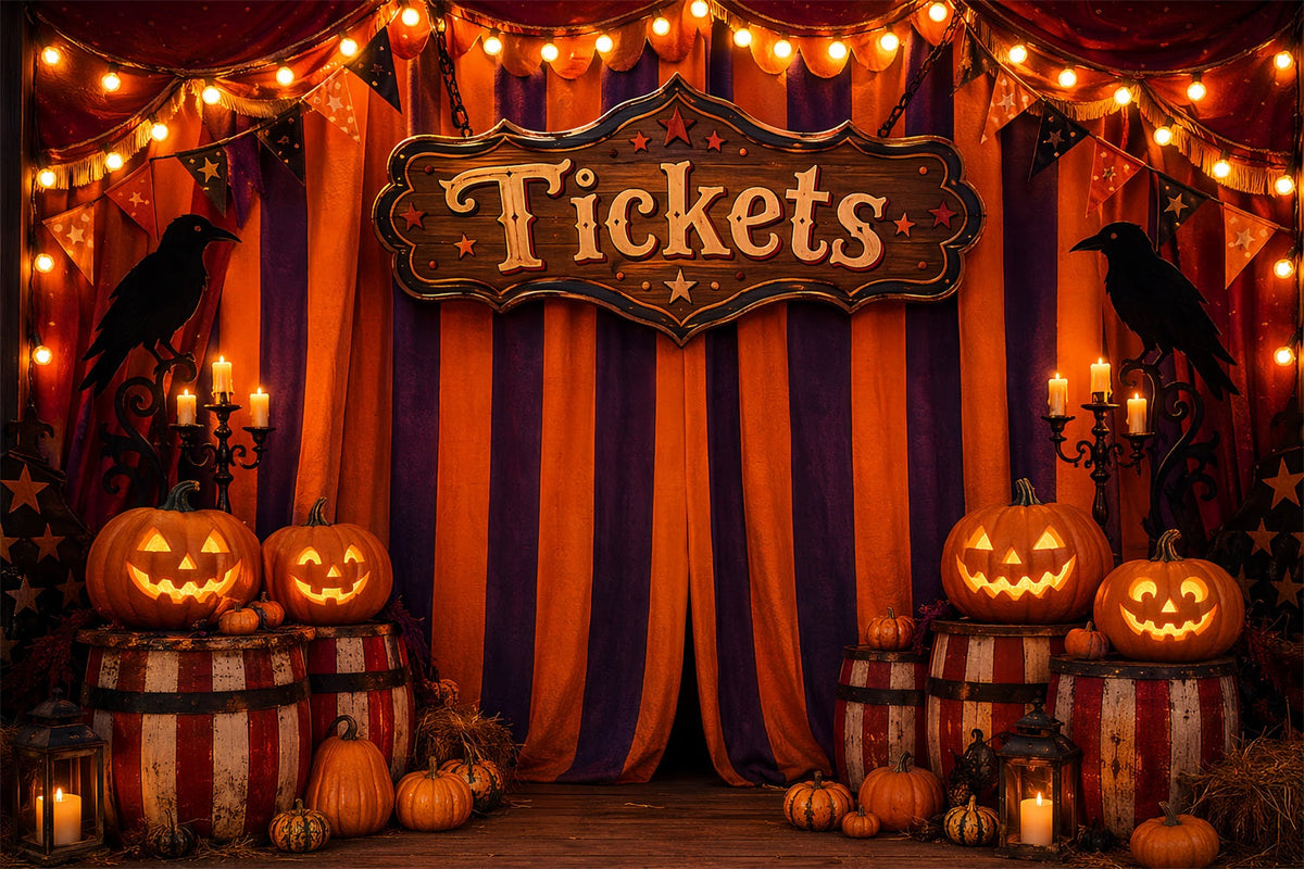 Halloween-Hintergründe Für FotosKürbis-Karnevals-Ticketstand Halloween-Zirkus-Hintergrund LXX67-42