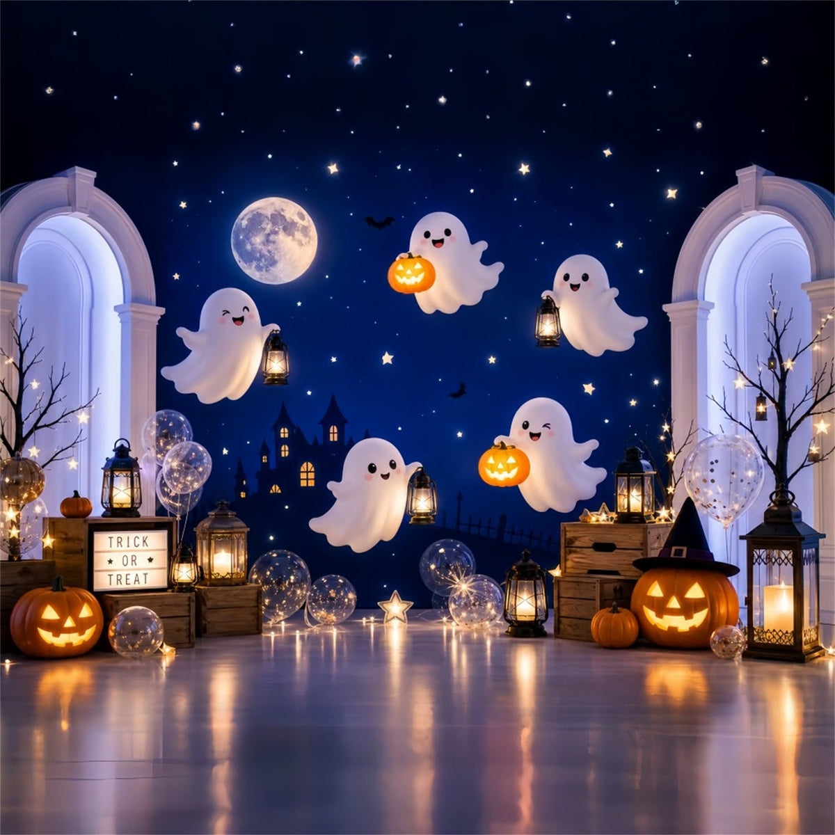 Halloween-Hintergrundkulissen Geister Kürbisse Laternen Bögen Ideen Für Halloween-Hintergrundkulissen LXX67-5