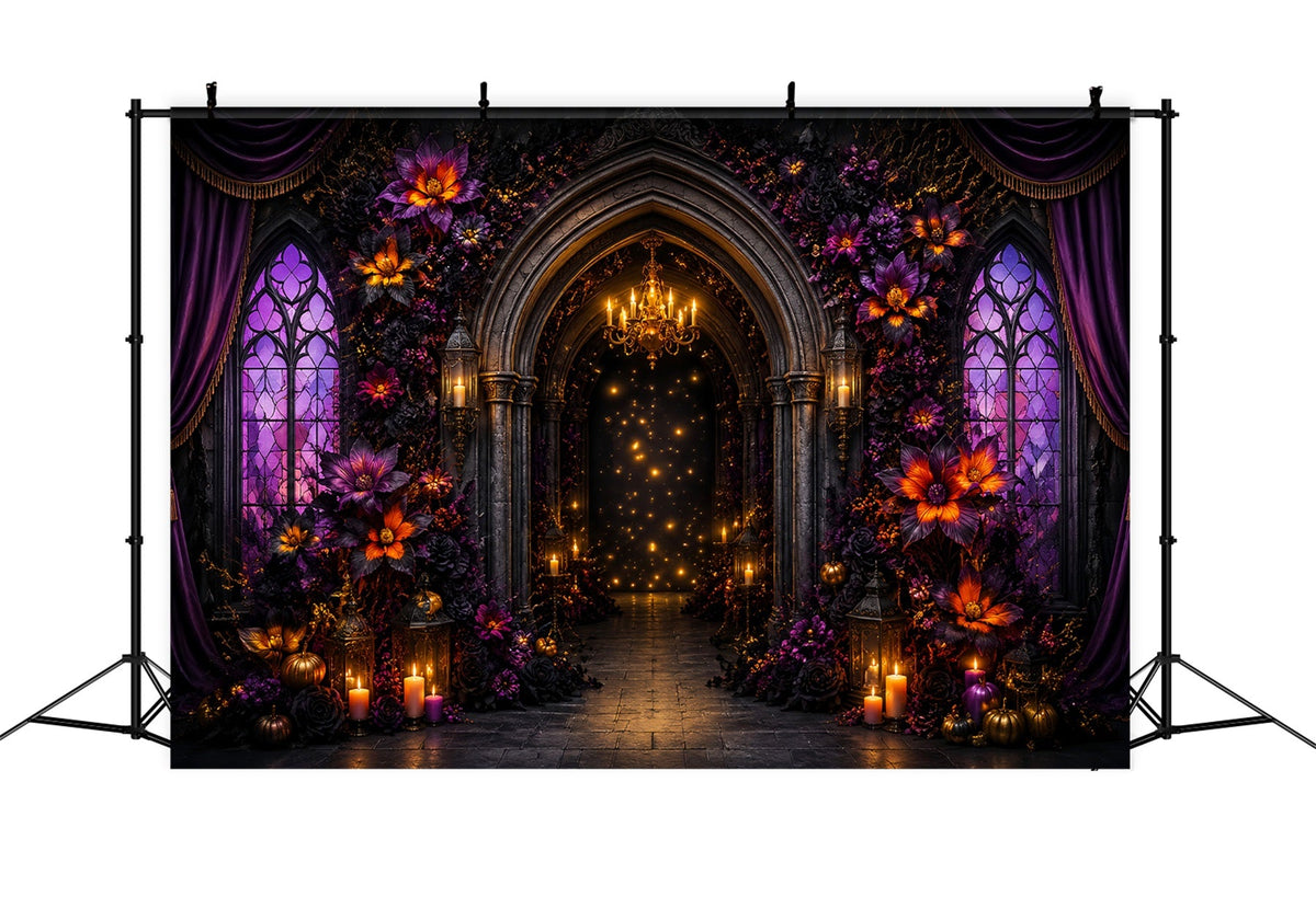 Halloween-Kulisse Lila Floral Gotischer Bogen-Hintergrund Für Halloween LXX67-51