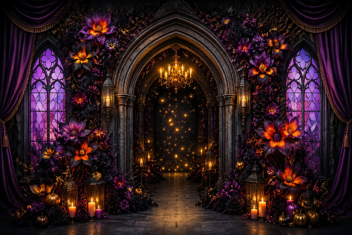 Halloween-Kulisse Lila Floral Gotischer Bogen-Hintergrund Für Halloween LXX67-51