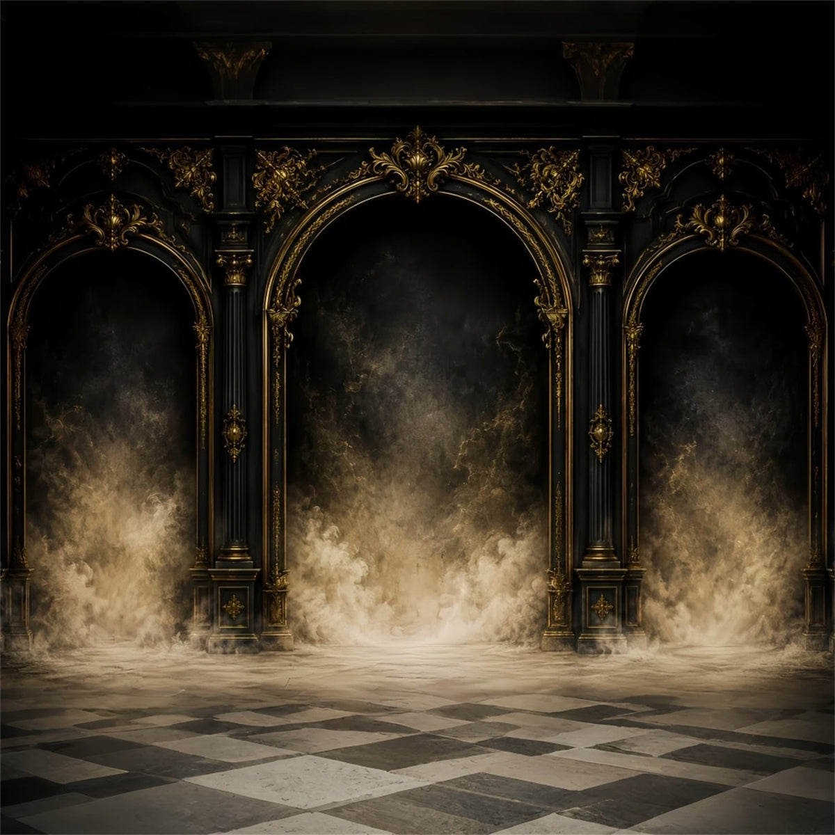 Einfacher Halloween-Hintergrund Gotische Goldene Bogensäulen Extra Großer Halloween-Hintergrund LXX67-54