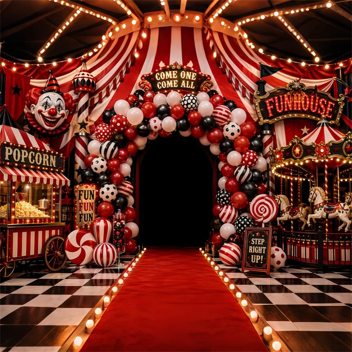Halloween-Clown-Hintergrund Karnevals- Und Gruselkabinett-Balloneingang Halloween-Stoffhintergrund LXX67-55