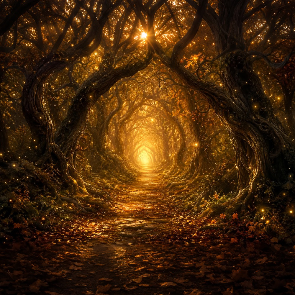 Halloween-FotohintergrundVerzauberter Goldener Waldweg Diy-Halloween-Fotohintergrund LXX67-56