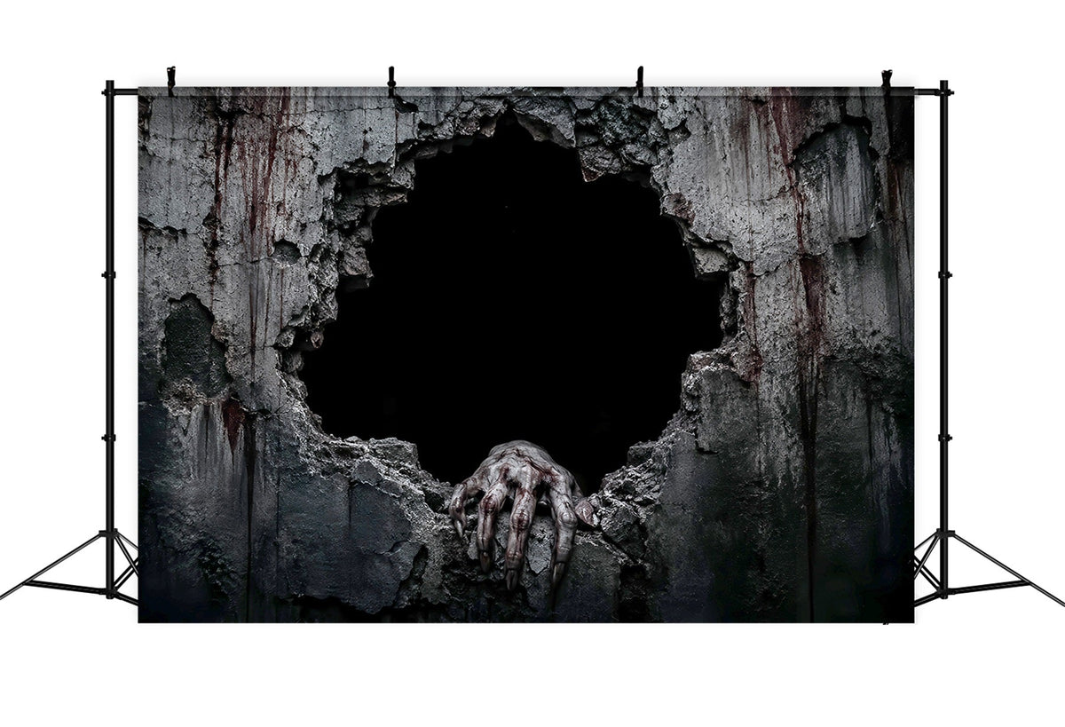 Halloween-Hintergrund Mit Blutmotiv Gruseliger Zerbrochener Wand Und Handmotiv LXX67-58